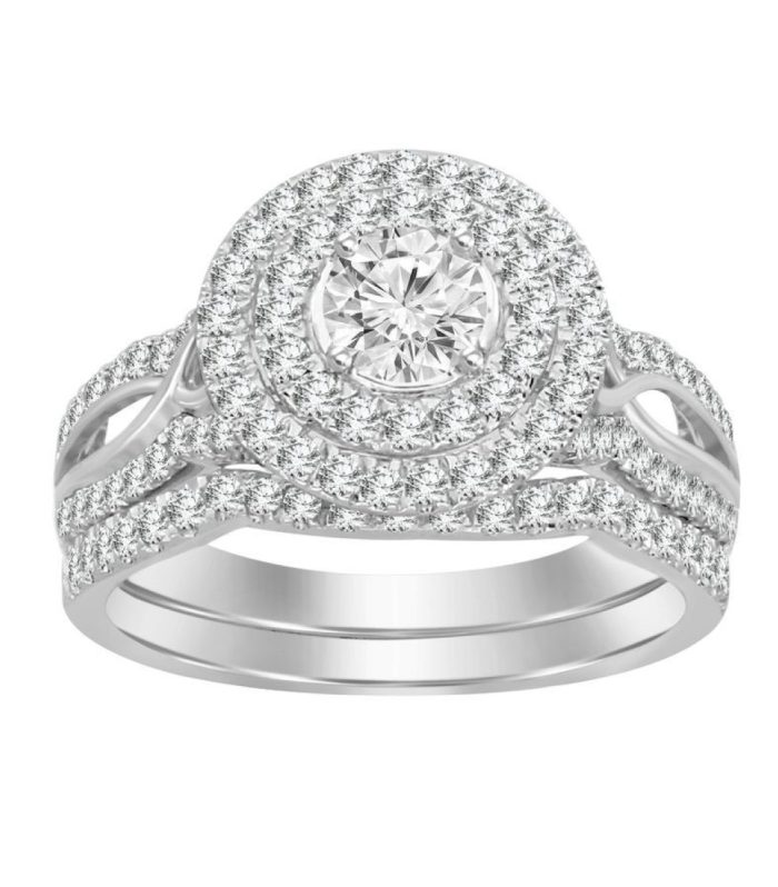 BRIDAL SET 1.00CT ROUND DIAMOND 14K WHITE GOLD SIZE 7