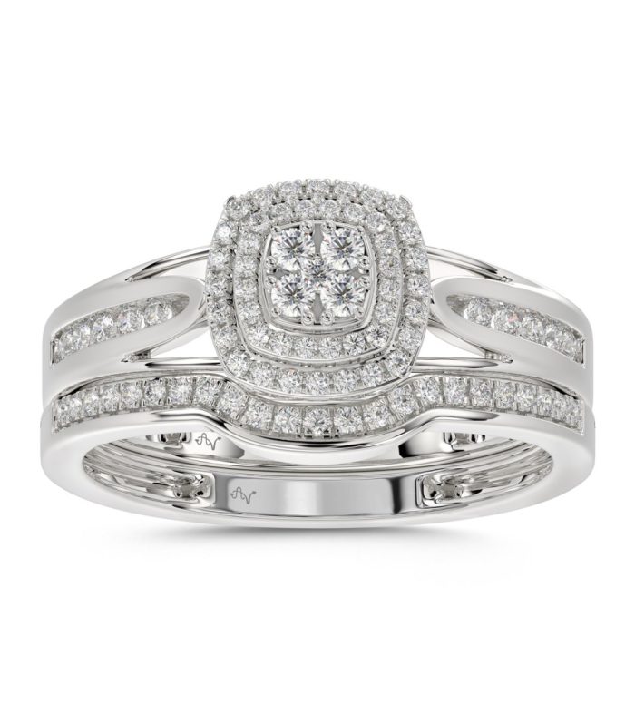 LADIES BRIDAL SET 0.30CT ROUND DIAMOND 10K WHITE GOLD SIZE 7