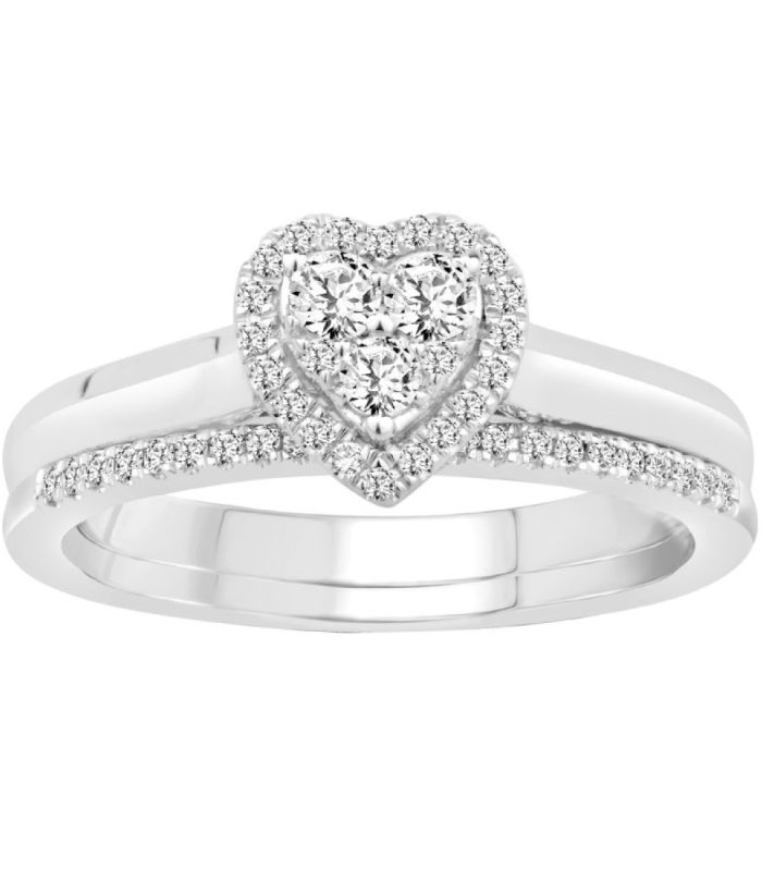 LADIES BRIDAL SET 0.33CT ROUND DIAMOND 14K WHITE GOLD SIZE 7