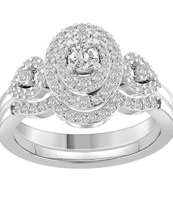 LADIES BRIDAL SET 0.75CT ROUND DIAMOND 14K WHITE GOLD SIZE 7