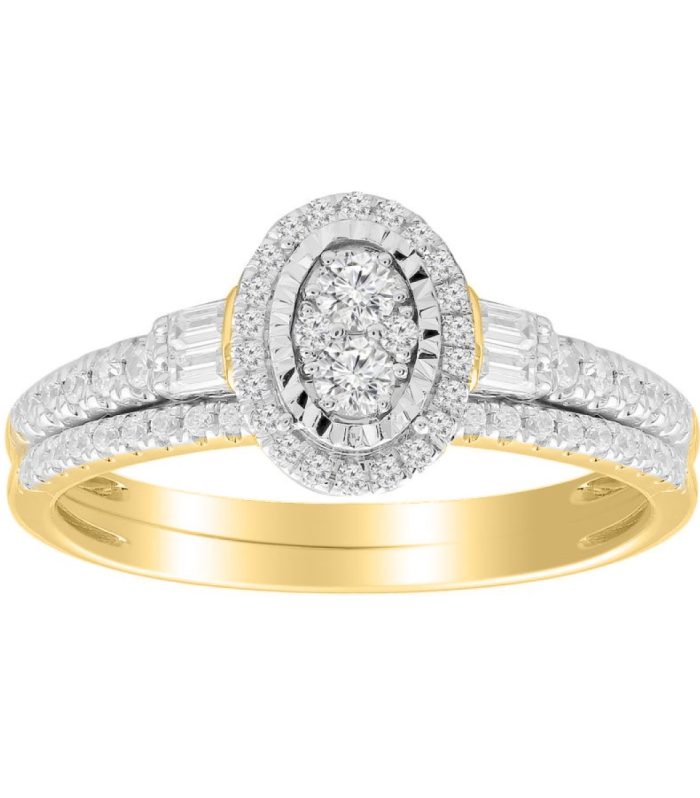 LADIES BRIDAL SET 0.50CT ROUND/BAGUETTE DIAMOND 10K YELLOW GOLD SIZE 7