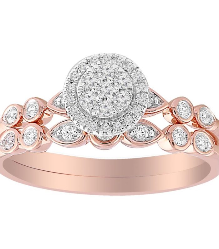 LADIES BRIDAL SET 0.25CT ROUND DIAMOND 10K ROSE GOLD SIZE 7