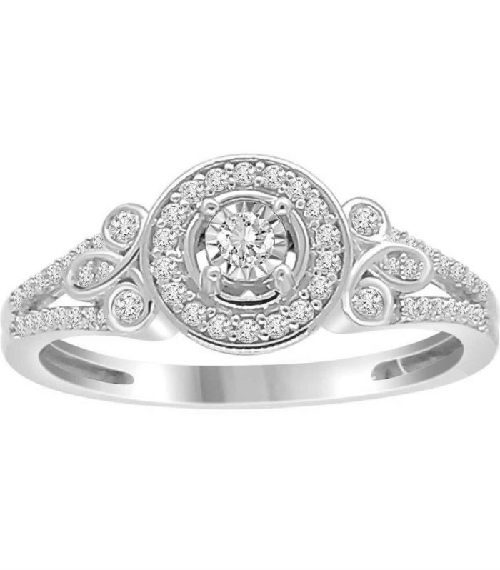 LADIES RING 0.25CT ROUND DIAMOND 14K WHITE GOLD SIZE 7