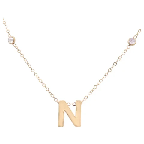 14k Yellow Gold Fashion Chain with N Initial and Cz / Size: 18" / Weight: 4.1gr / CLCH4N