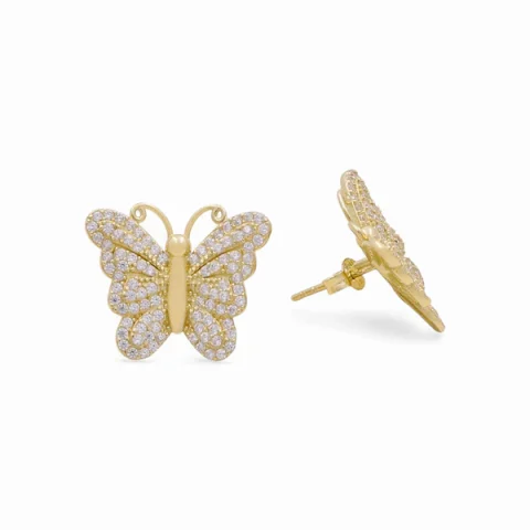 10K Yellow Gold Butterfly Women's Stud Earrings with Cz / Weight: 3.9GR / COES0BF