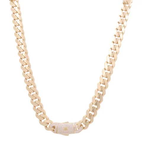 14K Yellow Gold Semisolid Monaco Chain / Size: 13mm 24" / Stone: Cz / Weight: 52.5 GR / DOCH4MON13-24