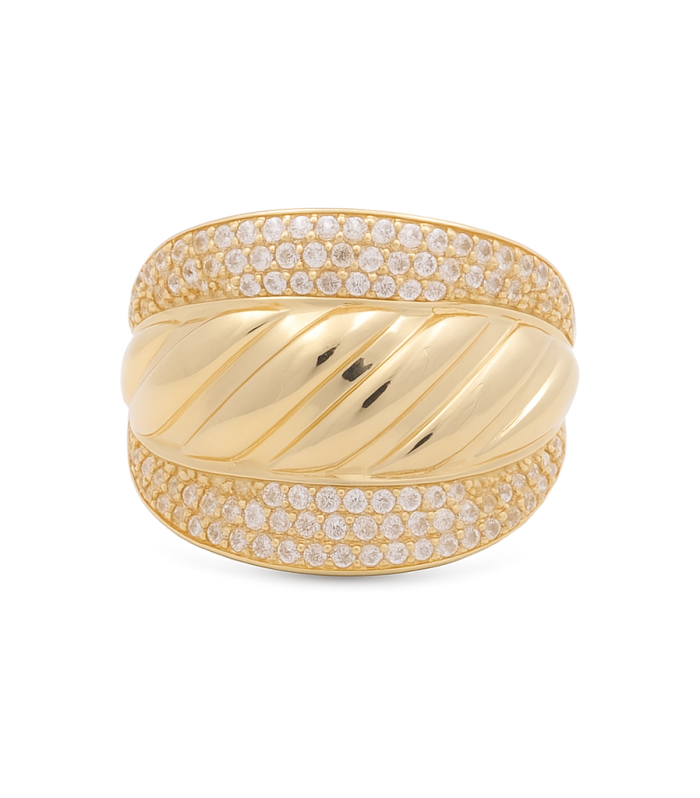 14K Yellow Gold Fashion Women's Ring with White Cz / Size: 8 / Weight: 4.4 GR / DQWR4FS-41