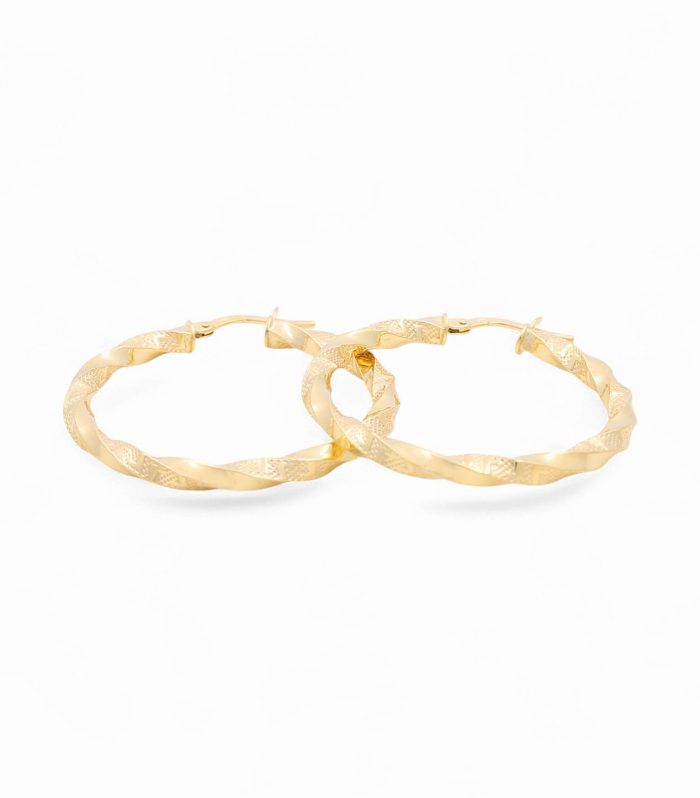 14K Yellow Gold Women's Twist Hoops Earrings with Greek / Size: 3mmx30mm / Weight: 2.8 GR /