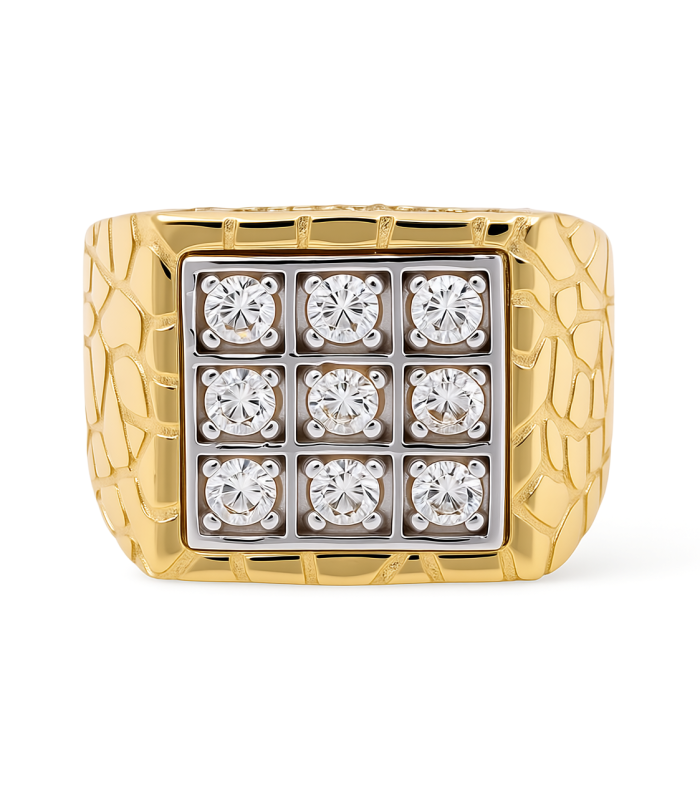 14K Yellow and White Gold SQ Nugget Men’s Ring / Stone: Cz / Size 10.5 / Weight: 8.4 GR / COMRTT4FS-5