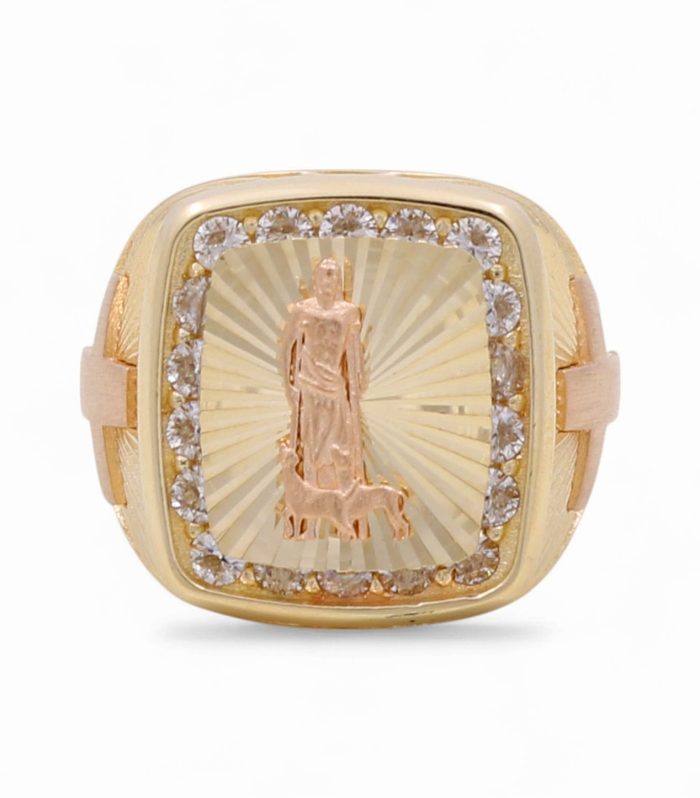 14K Yellow and Rose San Lazaro Men's Ring with White Cz / Size: 11.5 / Weight: 10.2 GR / DQMRTT4SL