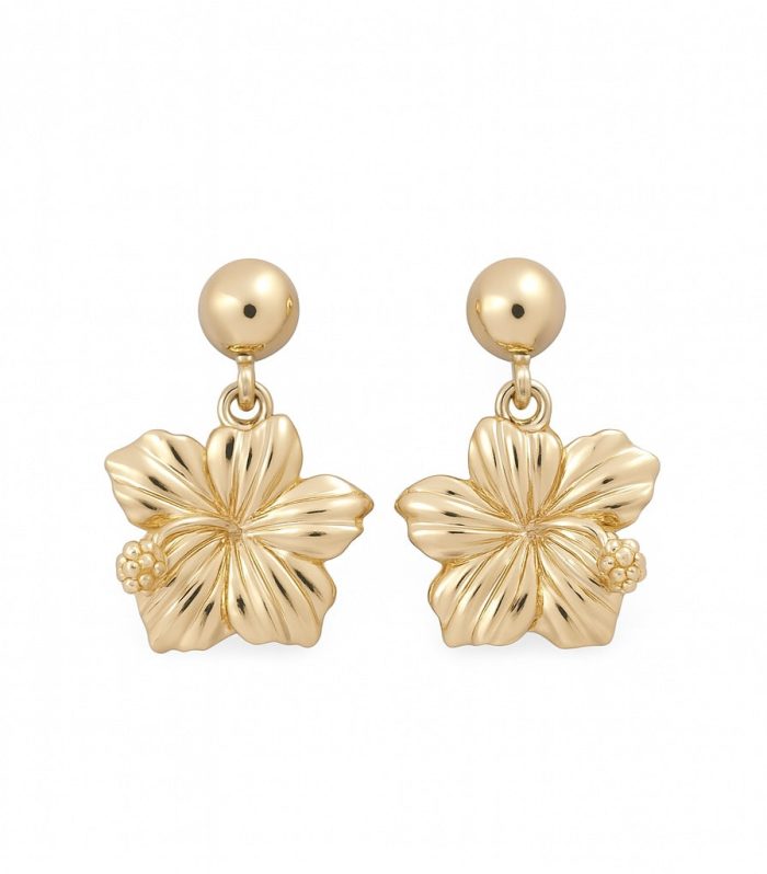 14K Yellow Gold Flower Stud Earrings / Weight: 3.4 GR / DQES4FL-1