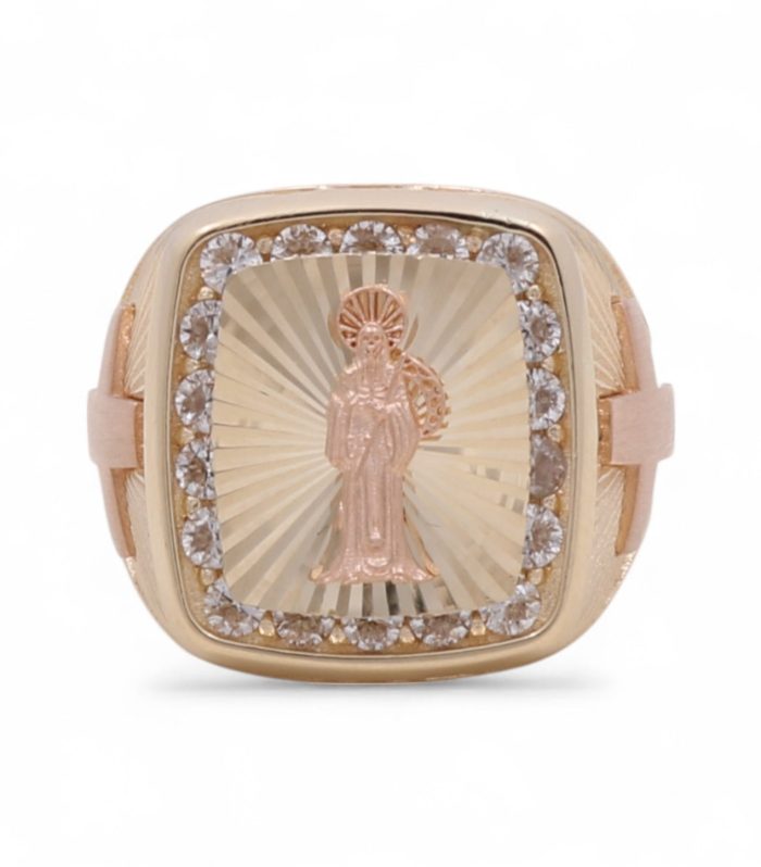 14K Yellow and Rose Gold Santa Muerte Men's Ring with White Cz / Size: 11.5 / Weight: 10.1GR / DQMRTT4FS-1