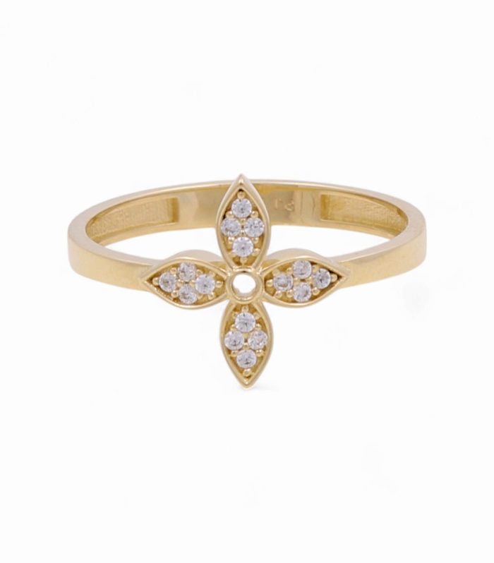 14K Yellow Gold Flower Women's Ring with Cz / Size: 8 / Weight: 1.8 GR / CPWR4FL-1