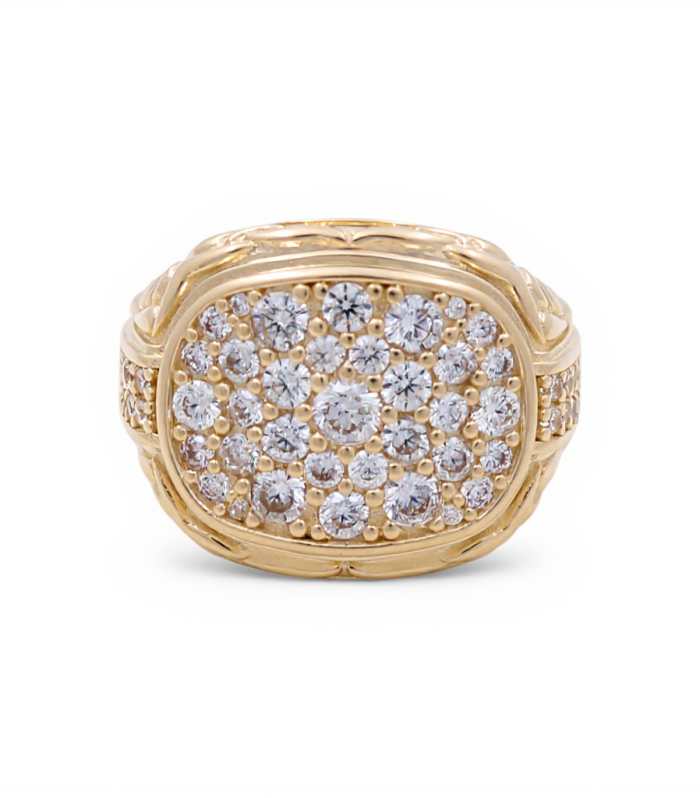 14K Yellow Gold Fashion Men's Ring with Cz / Size: 10 / Weight: 9.1 GR / DQMR4FS-8