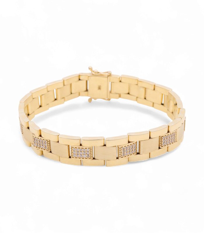 14K Yellow Gold Semisolid Italian Men's Bracelet with Cz / Size: 8" / Weight: 31 GR / 120-03088