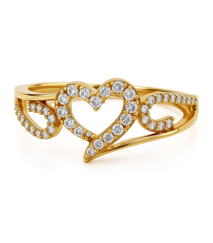 14K Yellow Gold Heart Women's Ring with Cz / Size: 7 / Weight: 1.8 GR / CEEWR4HR-2