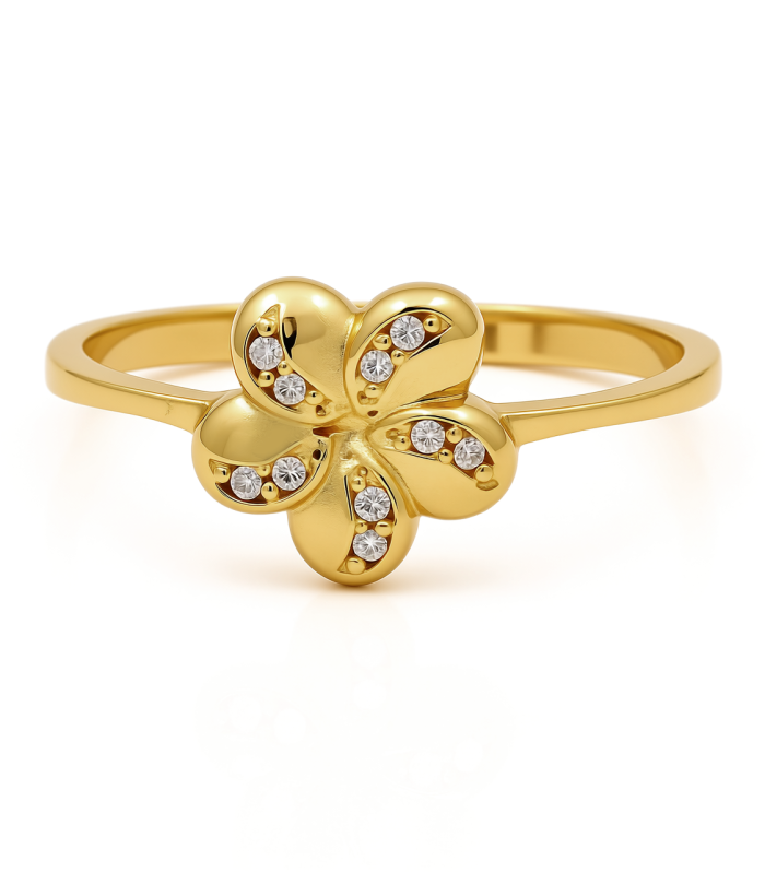 14K Yellow Gold Flower Women's Ring with Cz / Size: 7.5 / Weight: 1.8 GR / CEEWR4FL-1