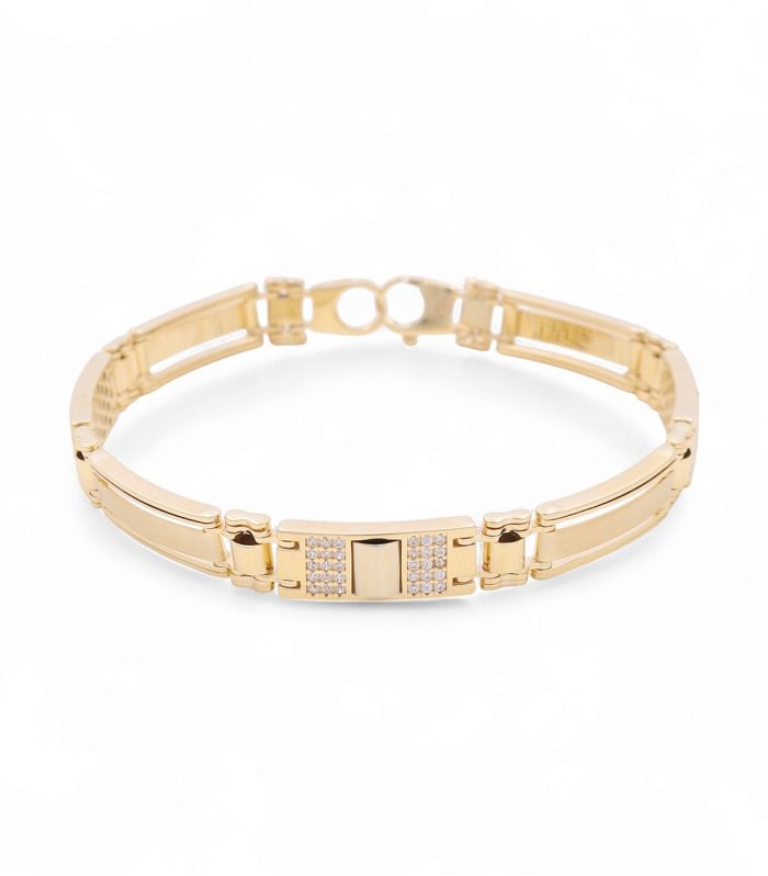 14K Yellow Gold Semisolid Italian Men's Bracelet with Cz / Size: 8"" / Weight: 20.6 GR / 120-03094