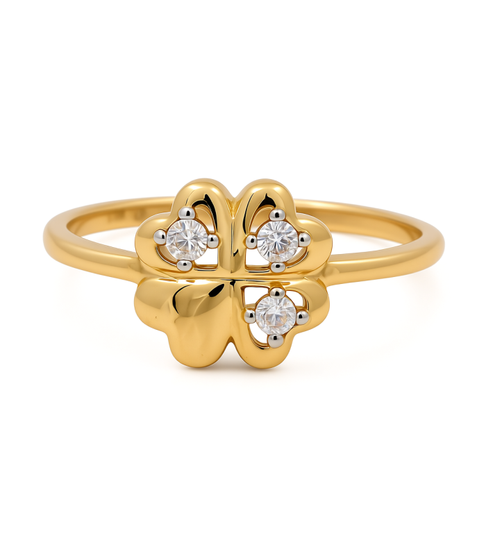 14K Yellow Gold Clover Women's Ring with Cz / Size: 7 / Weight: 1.8 GR / CEEWR4CLV