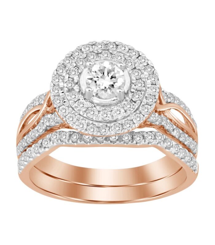 LADIES BRIDAL SET 1.00CT ROUND DIAMOND 14K ROSE GOLD (CENTER STONE 0.20CT ROUND DIAMOND)