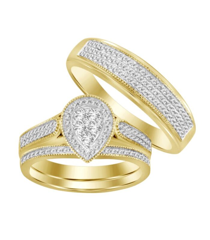 LADIES TRIOS SET 0.50CT ROUND DIAMOND 10K YELLOW GOLD