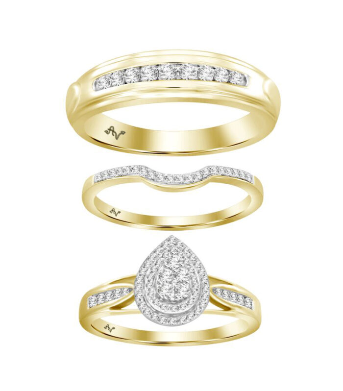 LADIES TRIO SET 0.50CT ROUND DIAMOND 10K YELLOW GOLD