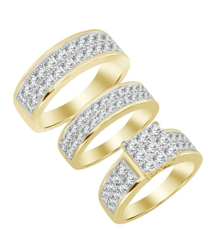 LADIES TRIOS SET 3.00CT ROUND DIAMOND 10K YELLOW GOLD