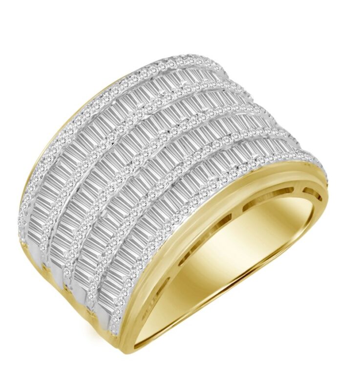 MEN'S RING 2.00CT ROUND/BAGUETTE DIAMOND 10K YELLOW GOLD