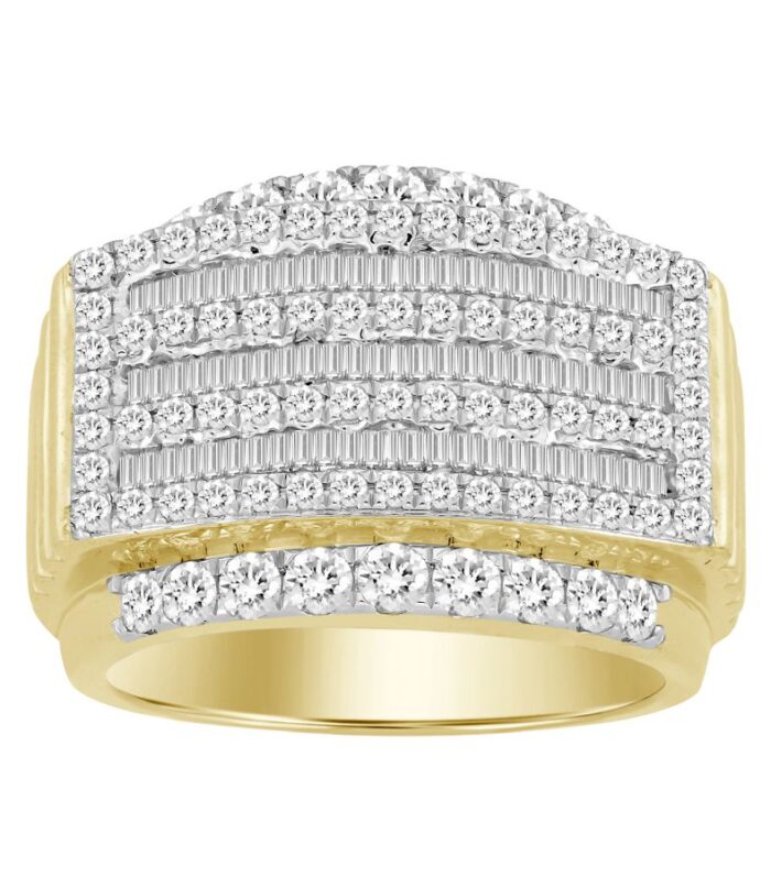 MEN'S RING 2.00CT ROUND/BAGUETTE DIAMOND 10K YELLOW GOLD