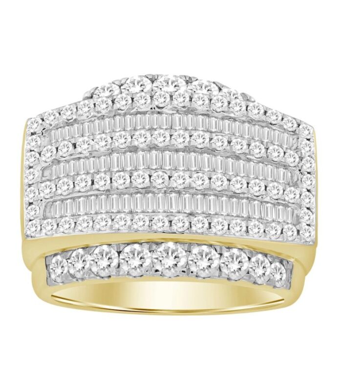 MEN'S RING 3.00CT ROUND/BAGUETTE DIAMOND 10K YELLOW GOLD