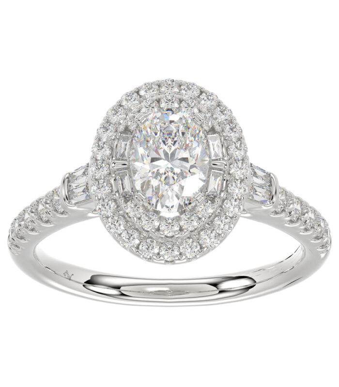 LADIES BIRDAL RING 1.50CT ROUND/BAGUETTE/OVAL DIAMOND 14K WHITE GOLD (SI QUALITY) (CENTER STONE 0.75CT OVAL DIAMOND)