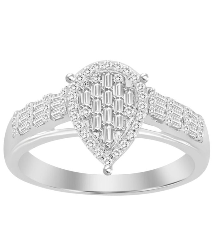 LADIES RING 0.35CT ROUND/BAGUETTE DIAMOND 10K WHITE GOLD