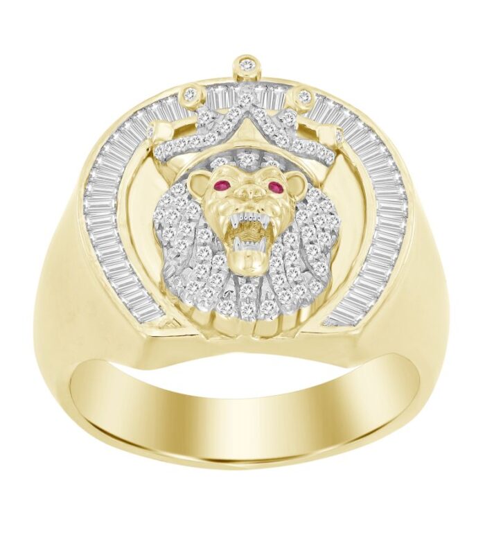 MEN'S RING 0.50CT ROUND/BAGUETTE DIAMOND 10K YELLOW GOLD