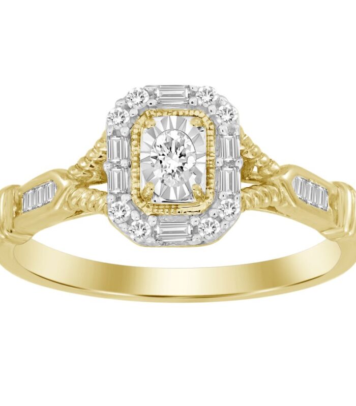 LADIES RING 0.25CT ROUND/BAGUETTE/OVAL DIAMOND 10K YELLOW GOLD