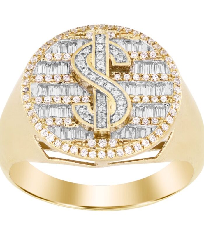 MEN'S RING 0.50CT ROUND/BAGUETTE DIAMOND 10K YELLOW GOLD