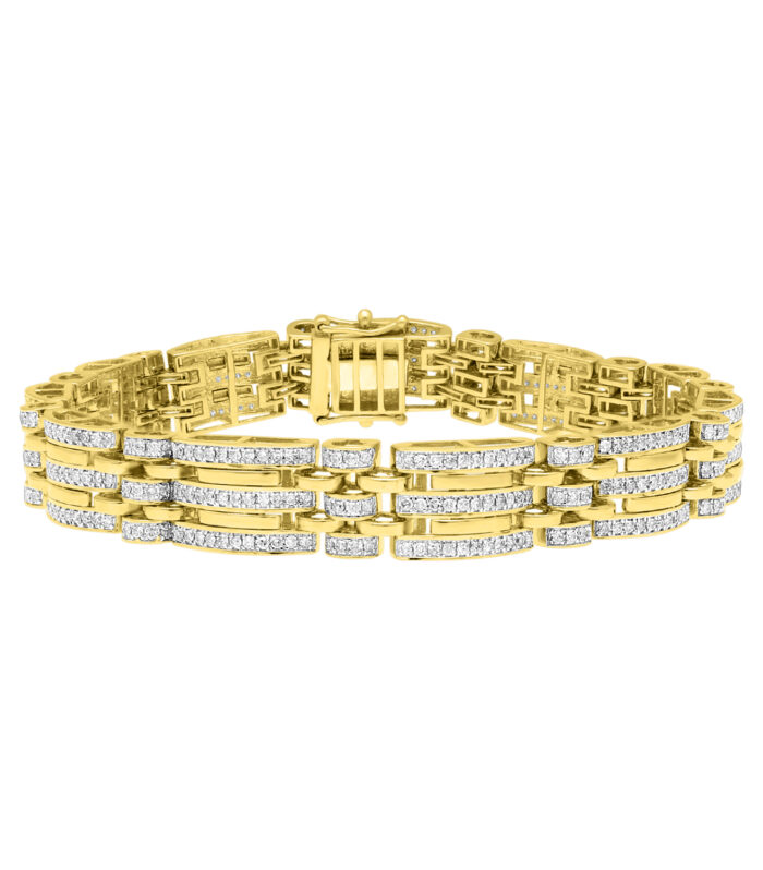 MEN'S BRACELET 3.00CT ROUND DIAMOND 10K YELLOW GOLD