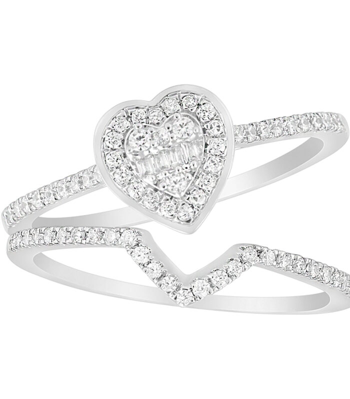 LADIES BRIDAL SET 0.40CT ROUND/BAGUETTE DIAMOND 10K WHITE GOLD