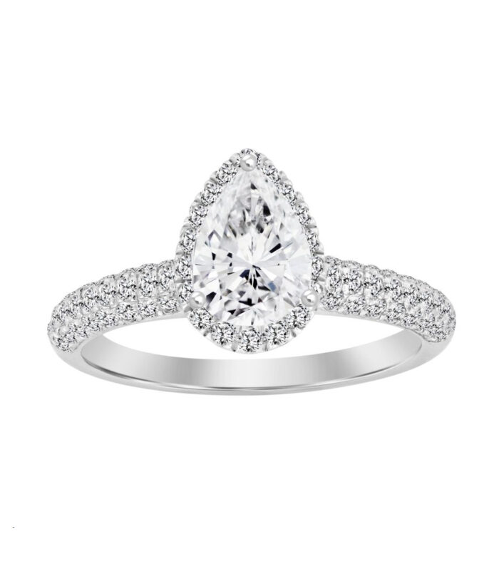 LADIES RING 1.25CT ROUND/PEAR DIAMOND 14K WHITE GOLD(SI QUALITY) (CENTER STONE 4 CT PEAR DIAMOND)
