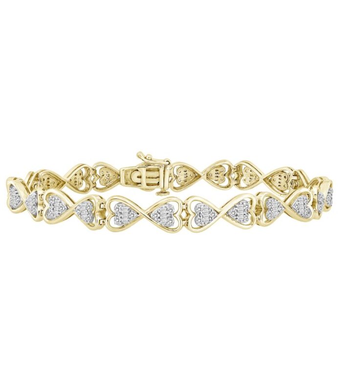 LADIES BRACELET 1.00CT ROUND/BAGUETTE DIAMOND 10K YELLOW GOLD