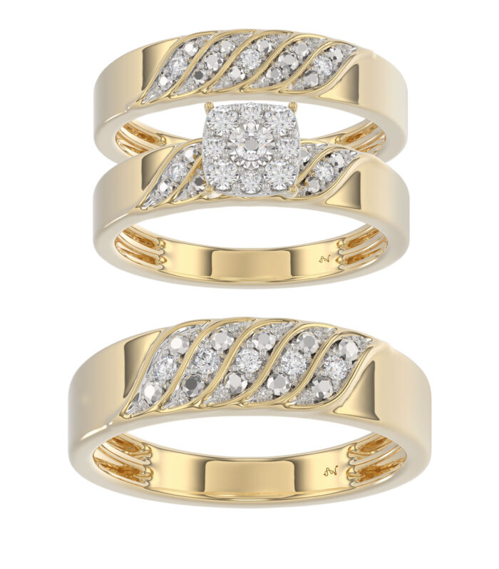 LADIES TRIOS SET 0.33CT ROUND DIAMOND 10K YELLOW GOLD