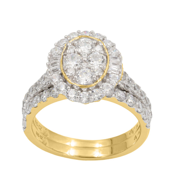 LADIES BRIDAL SET 1.75CT ROUND/BAGUETTE DIAMOND 14K YELLOW GOLD