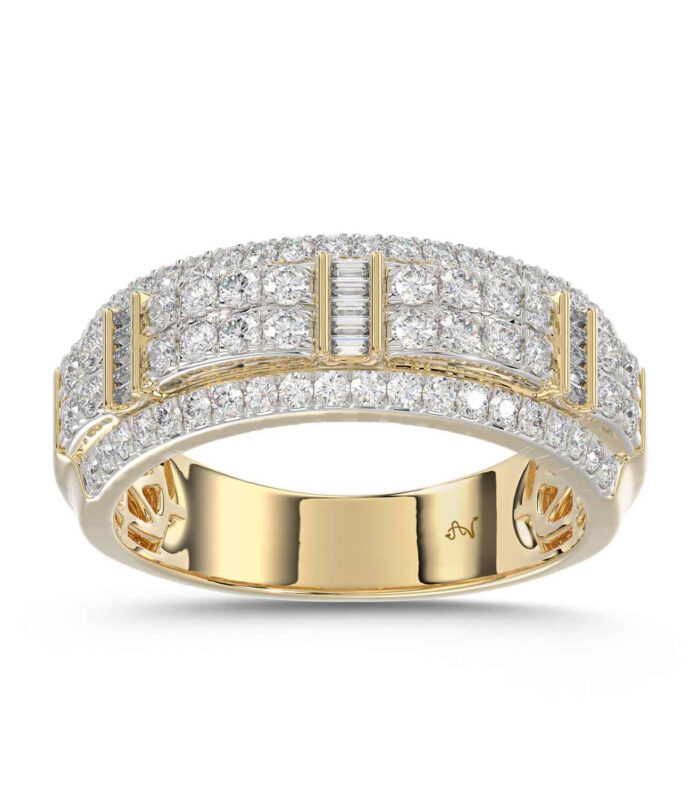 MEN'S BAND 1.00CT ROUND/BAGUETTE DIAMOND 10K YELLOW GOLD
