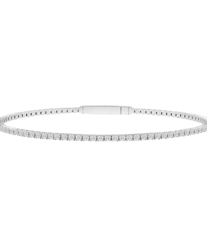 LADIES FULL FLEXIBLE BANGLE 2.00CT ROUND DIAMOND 14K WHITE GOLD