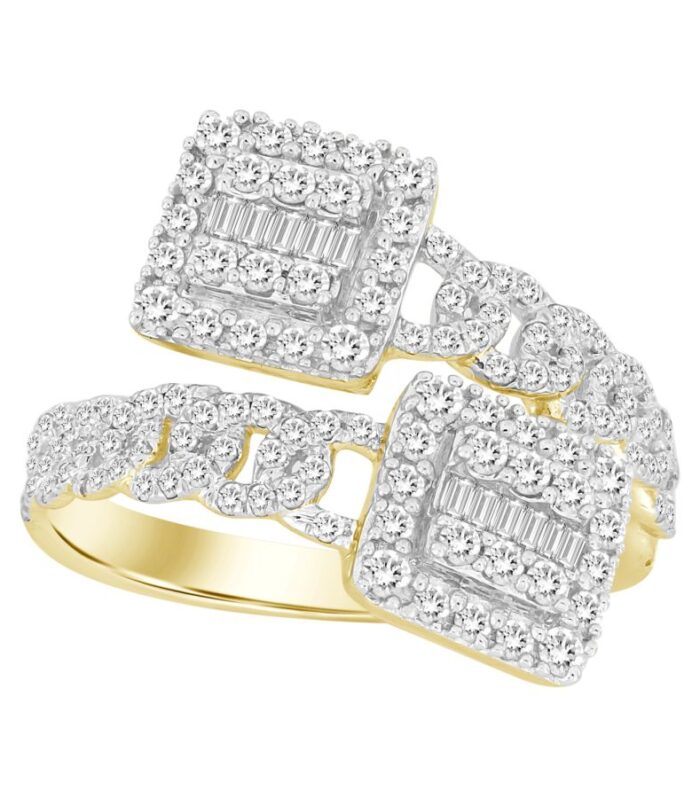 LADIES BAND 0.75CT ROUND/BAGUETTE DIAMOND 14K YELLOW GOLD
