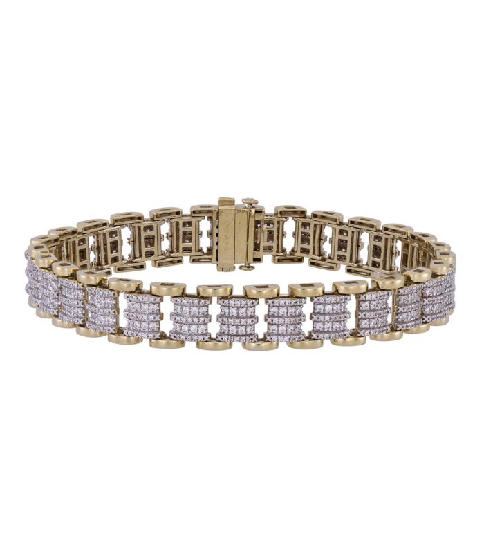MEN'S  BRACELET 2.50CT ROUND DIAMOND 10K YELLOW GOLD