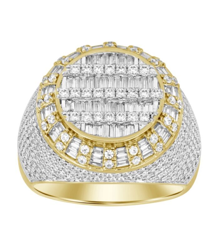 MEN'S RING 2.00CT ROUND/BAGUETTE DIAMOND 10K YELLOW GOLD