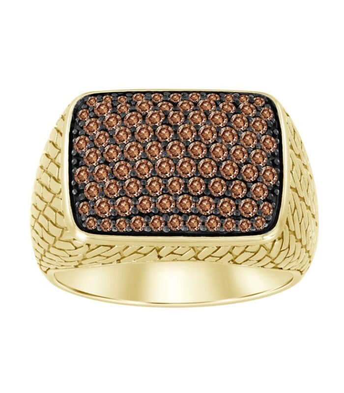 MEN'S RING 1.00CT ROUND DARK BROWN DIAMOND 10K YELLOW GOLD