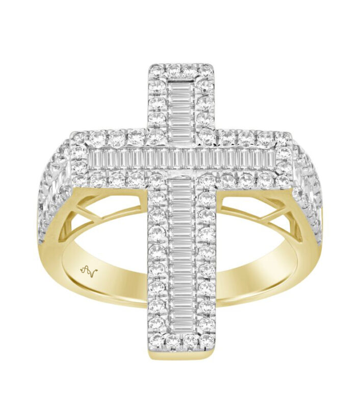 MEN'S  RING 1.65CT ROUND/BAGUETTE DIAMOND 10K YELLOW GOLD