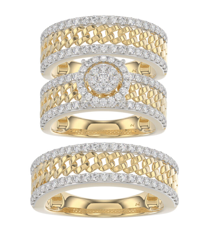 LADIES TRIOS SET 1.50CT ROUND DIAMOND 10K YELLOW GOLD