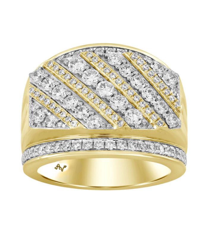 MENS RING 2.00CT ROUND DIAMOND 10K YELLOW GOLD